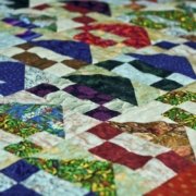 Close-up of a quilt, in perspective